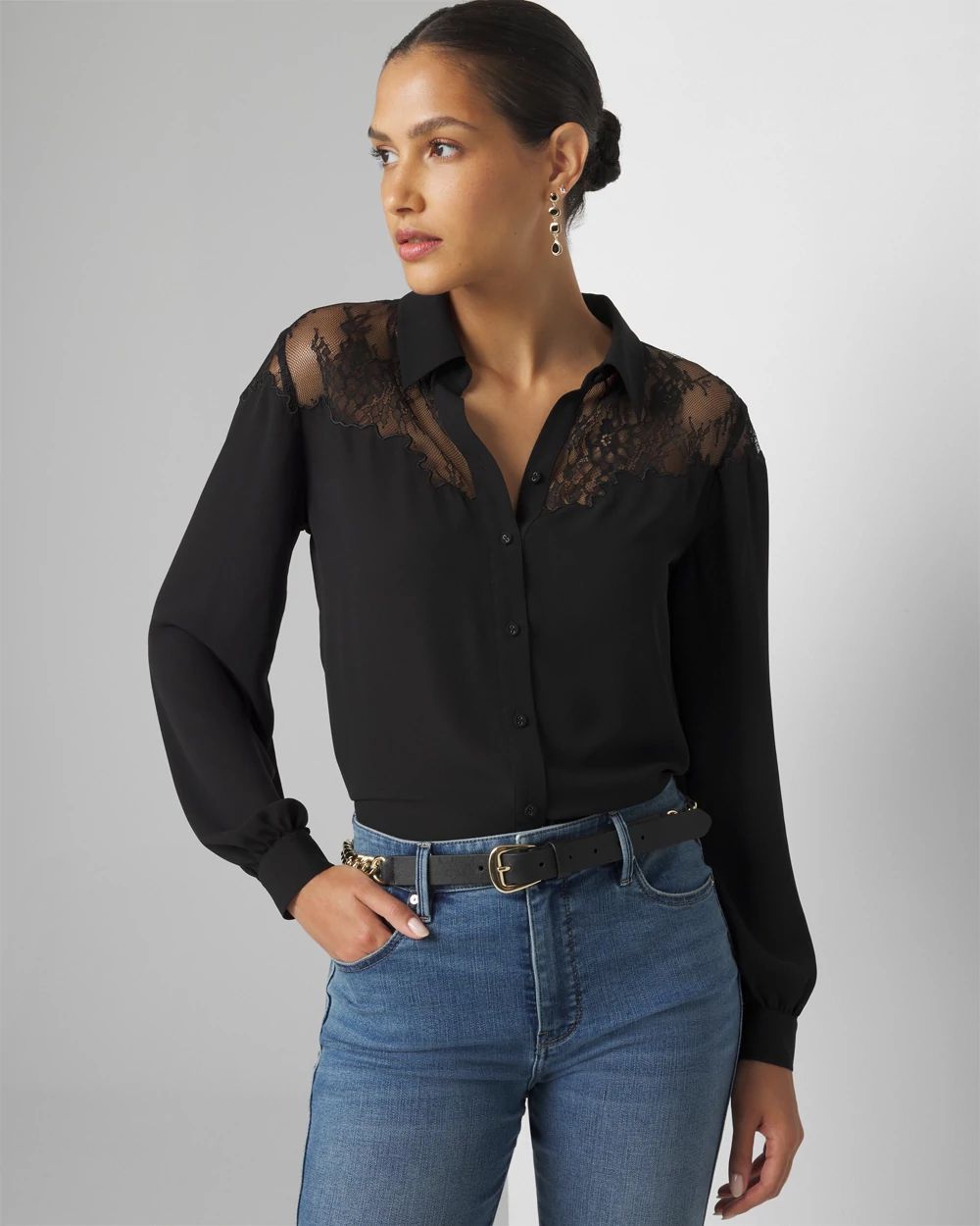 Lace Shoulder Shirt | White House Black Market
